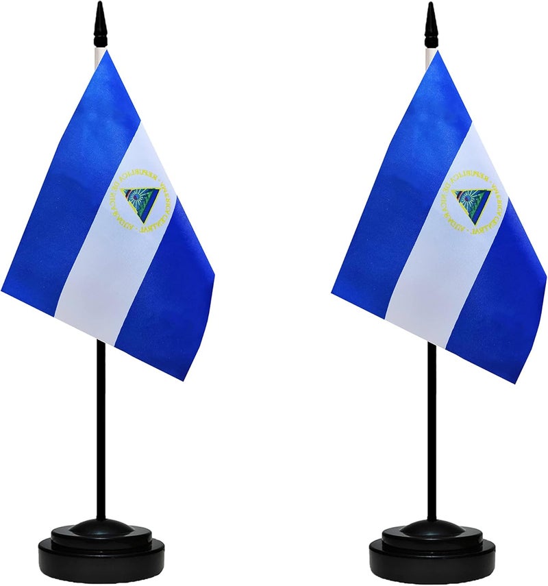 tibijoy Nicaragua Flags Nicaraguans Desk Flags Set Small Mini Nicaragua Flags Table Flag with 13" Black Pole, Black Base and Spear Top, Miniature Nicaraguans Deluxe Desktop Flag, Home Decoration, Office - Image 2